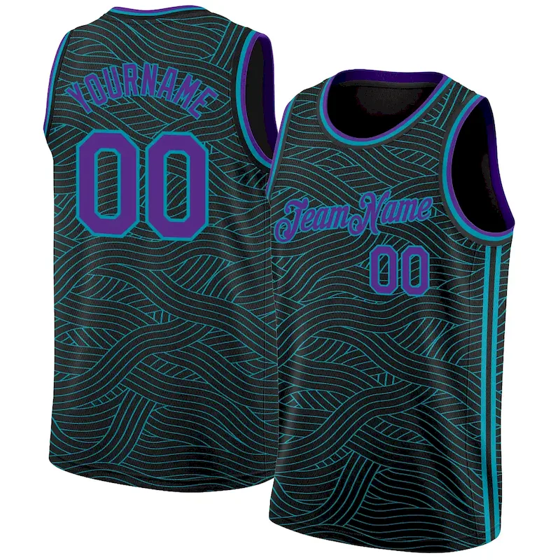 3DPattern1369.webp Custom Black Purple-Teal Authentic City Edition Basketball Jersey - Image 1