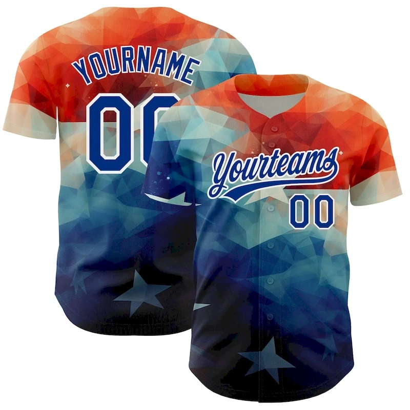 3DPattern3211.webp Custom Red Royal-White 3D American Flag Patriotic Authentic Baseball Jersey - Image 1