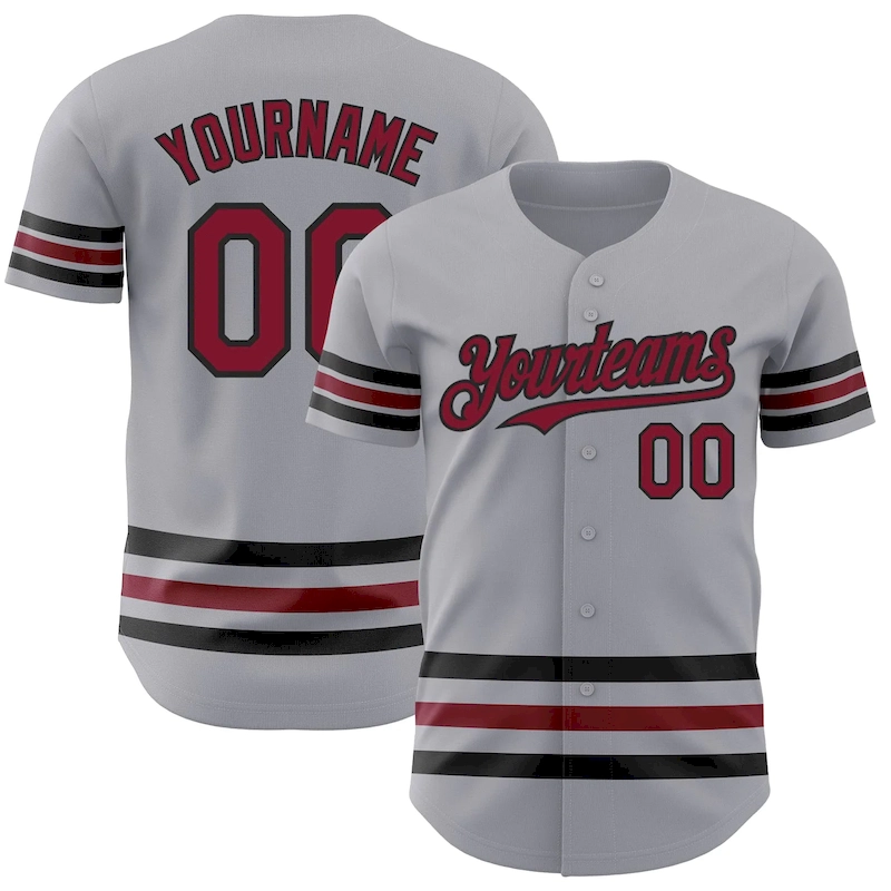 3DPattern3403.webp Custom Gray Crimson-Black Line Authentic Baseball Jersey - Image 1