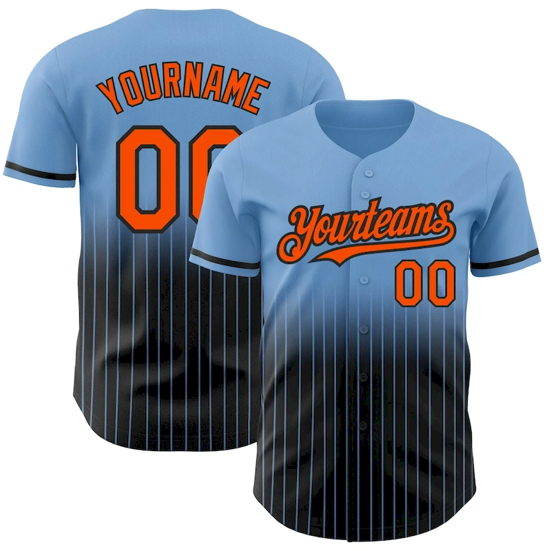 FadeFashion0487.webp Custom Light Blue Pinstripe Orange-Black Authentic Fade Fashion Baseball Jersey - Image 1