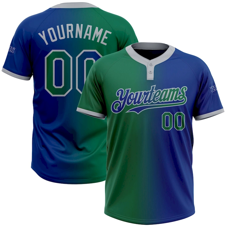 Softball1436.webp Custom Royal Kelly Green-Gray Gradient Fashion Two-Button Unisex Softball Jersey - Image 1